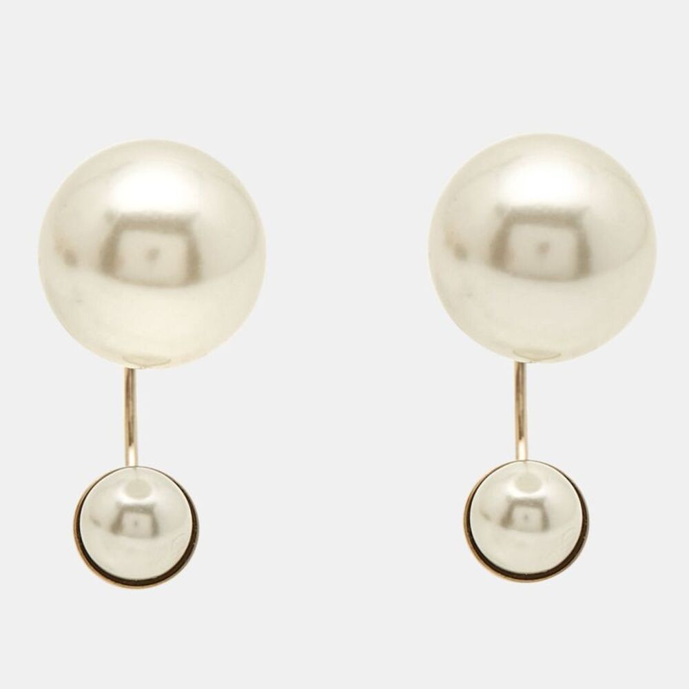 Dior Tribales Faux Pearl Gold Tone Earrings